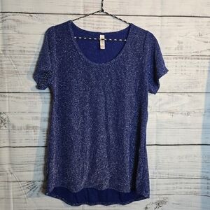 LulaRoe Womans Blue Metalic Short‎ Sleeve Blouse Size Medium